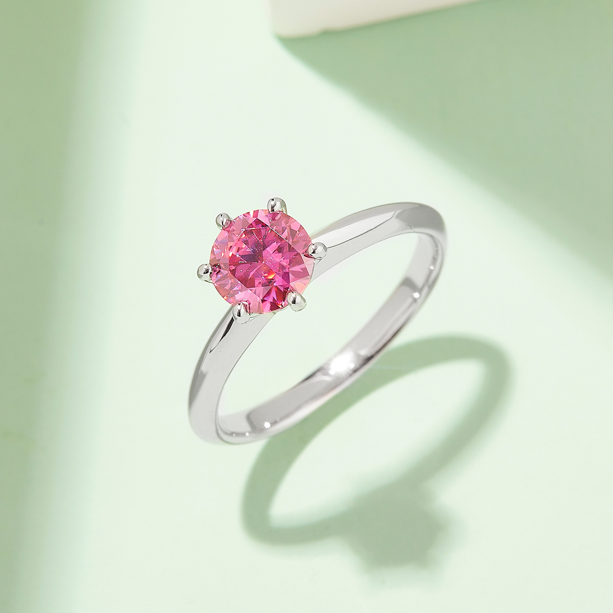 Straight Arm Classic Six Claw TS925 Silver Plated White Gold Moissan Diamond Women's Ring 1 Carat D