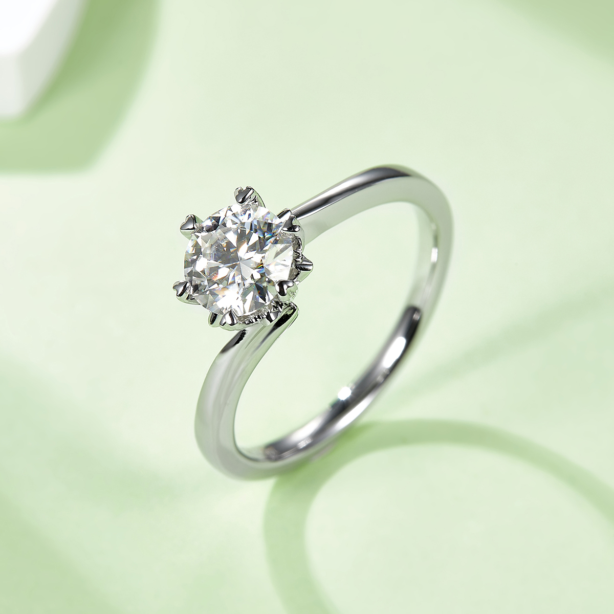 Twisted Arm Classic Snowflake S925 Silver Plated White Gold Moissan Diamond Women's Ring 1 Ct D