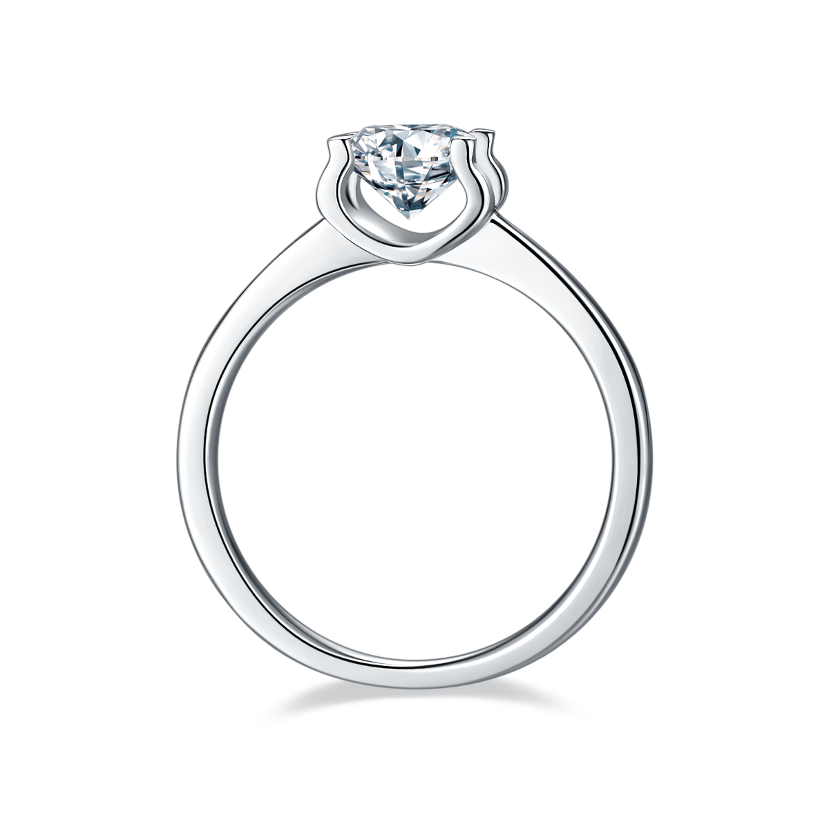 Straight Arm Classic Bullhead S925 Silver Plated White Gold Moissan Diamond Women's Ring 1 Carat D