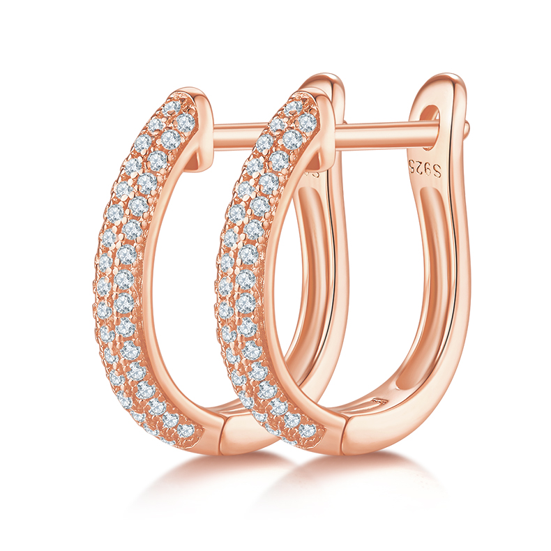 Triple Row to Half Earrings S925 Silver Moissan Diamonds Cretonite Grade D 0.3CT K006A