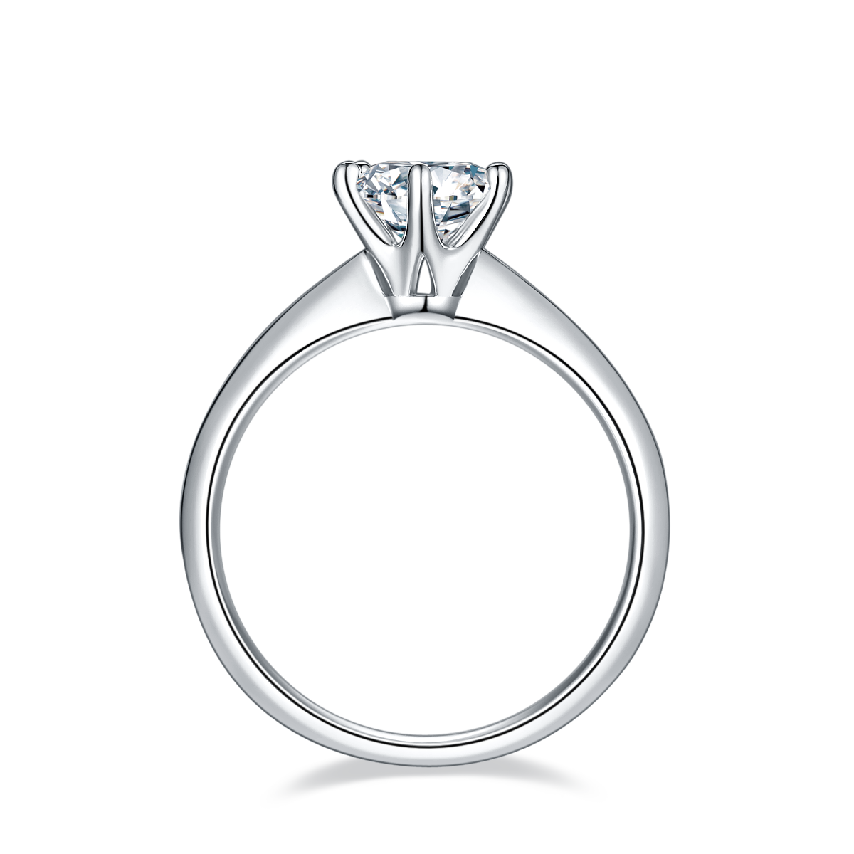 Straight Arm Classic Six Claw TS925 Silver Plated White Gold Moissan Diamond Women's Ring 1 Carat D