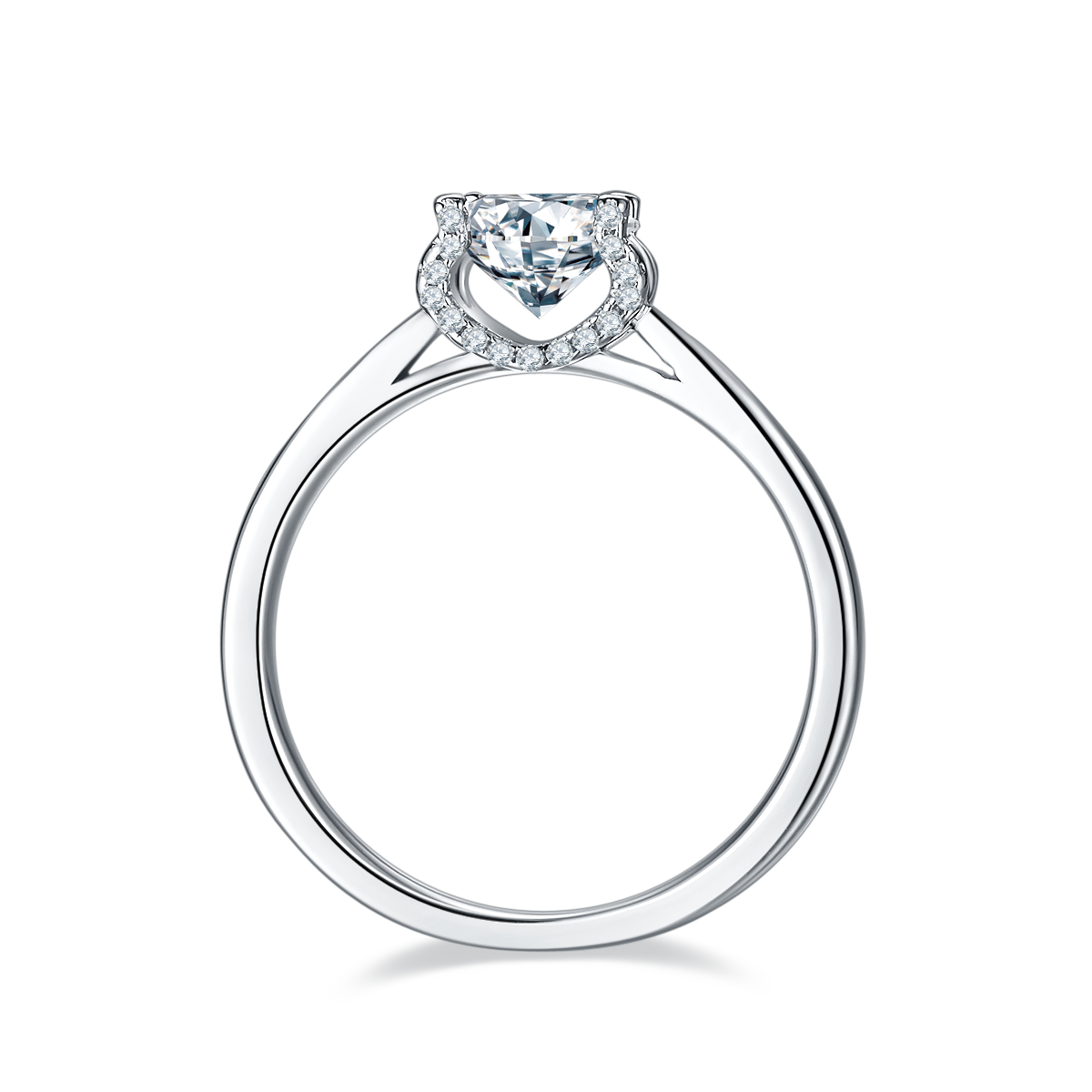 Straight Arm V-Face Micro-Set Bullhead S925 Silver Plated White Gold Moissan Diamond Women's Ring 1 Carat D