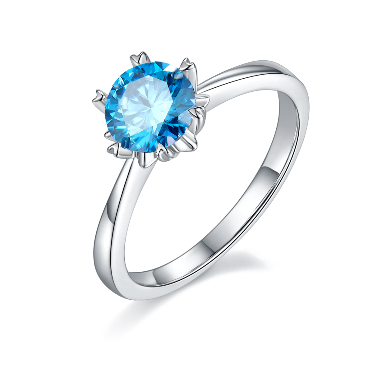 Straight Arm Classic Snowflake S925 Silver Plated White Gold Moissan Diamond Women's Ring 1 Ct D