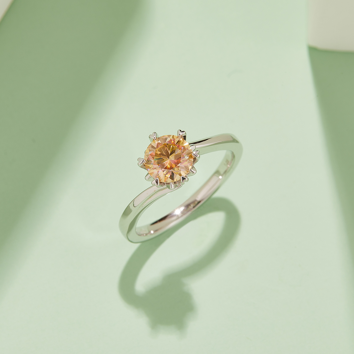 Twisted Arm Classic Snowflake S925 Silver Plated White Gold Moissan Diamond Women's Ring 1 Ct D