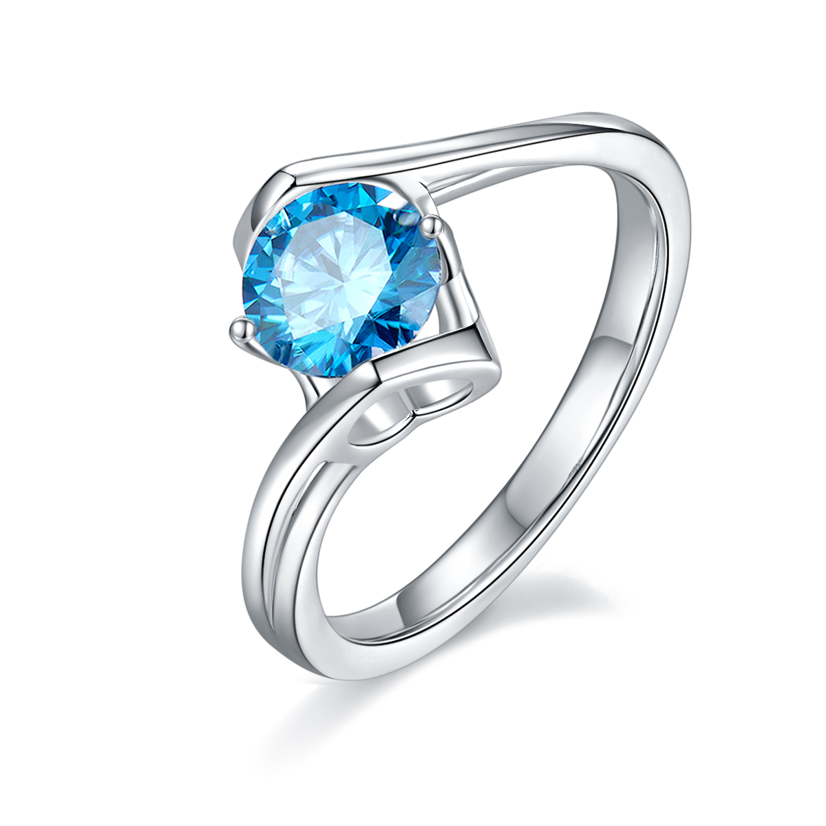 Twisted Arm Classic Angel's Kiss S925 Silver Plated White Gold Moissan Diamond Women's Ring 1 Carat Grade D