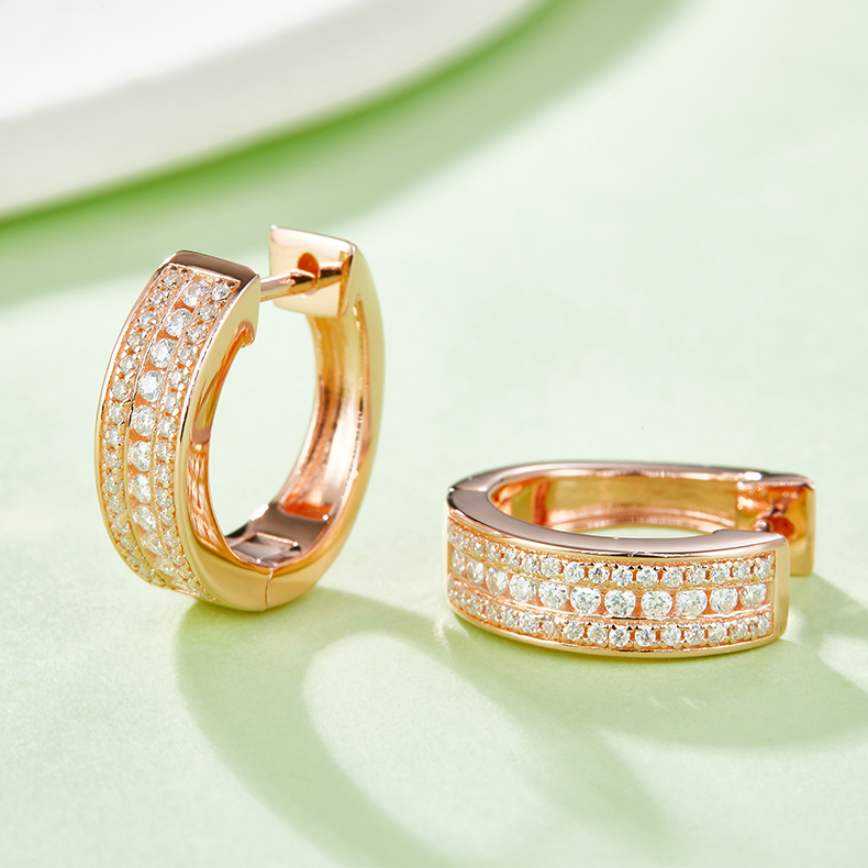 Triple Row to Half Earrings S925 Silver Moissan Diamonds Criolite Grade D 0.37CT     K008A