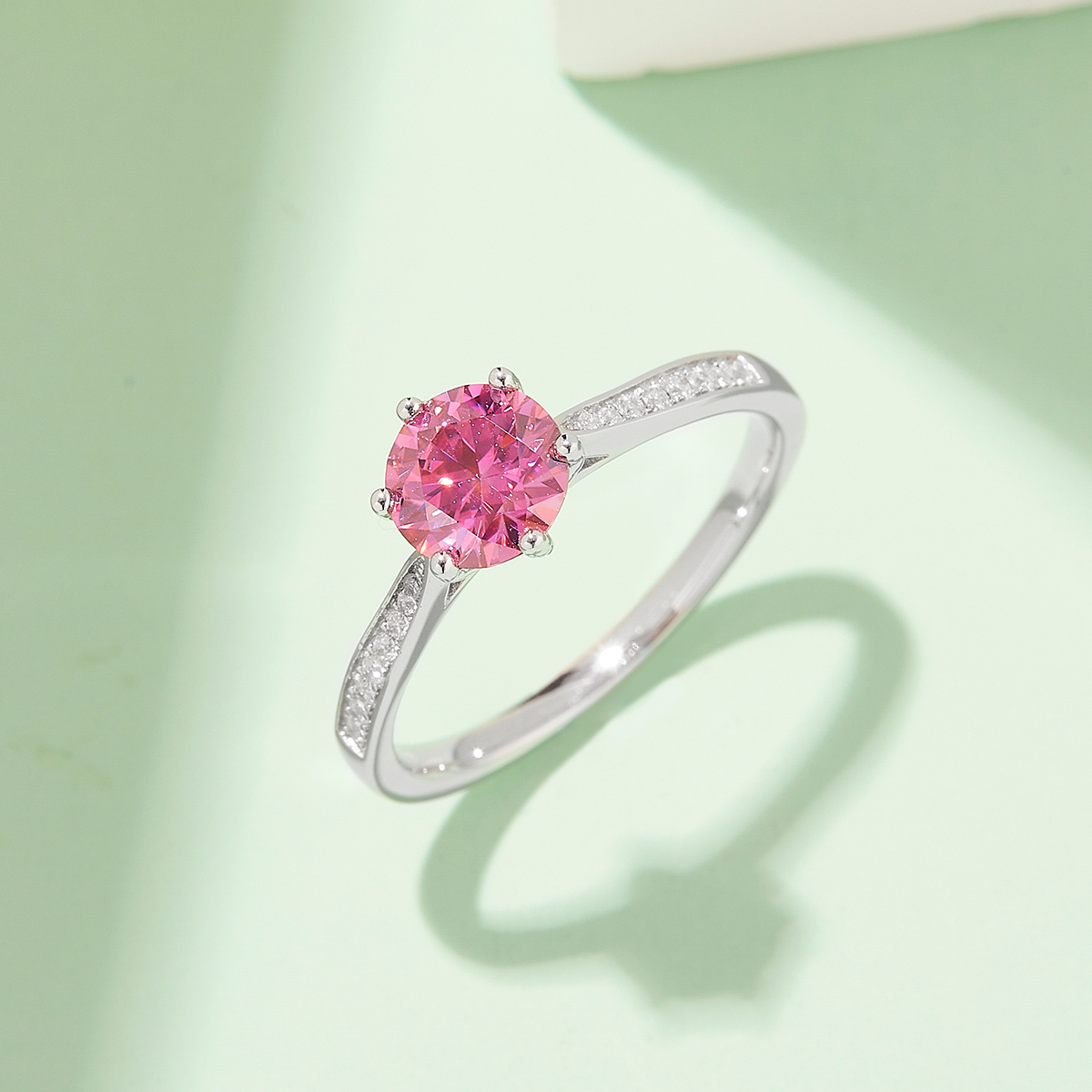 Straight Arm Microset Six Prong S925 White Gold Plated Moissanite Women's Ring 1 ct.