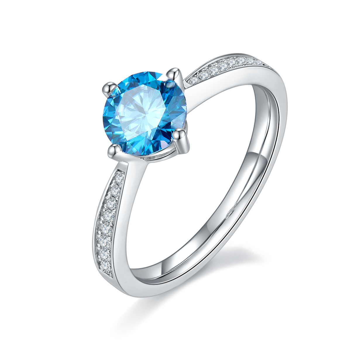 Straight Arm Micropavé Four Prong S925 Silver Plated White Gold Moissan Diamond Women's Ring 1 Carat D