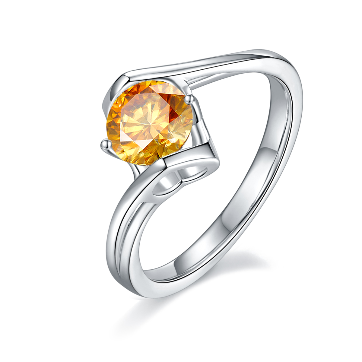 Twisted Arm Classic Angel's Kiss S925 Silver Plated White Gold Moissan Diamond Women's Ring 1 Carat Grade D