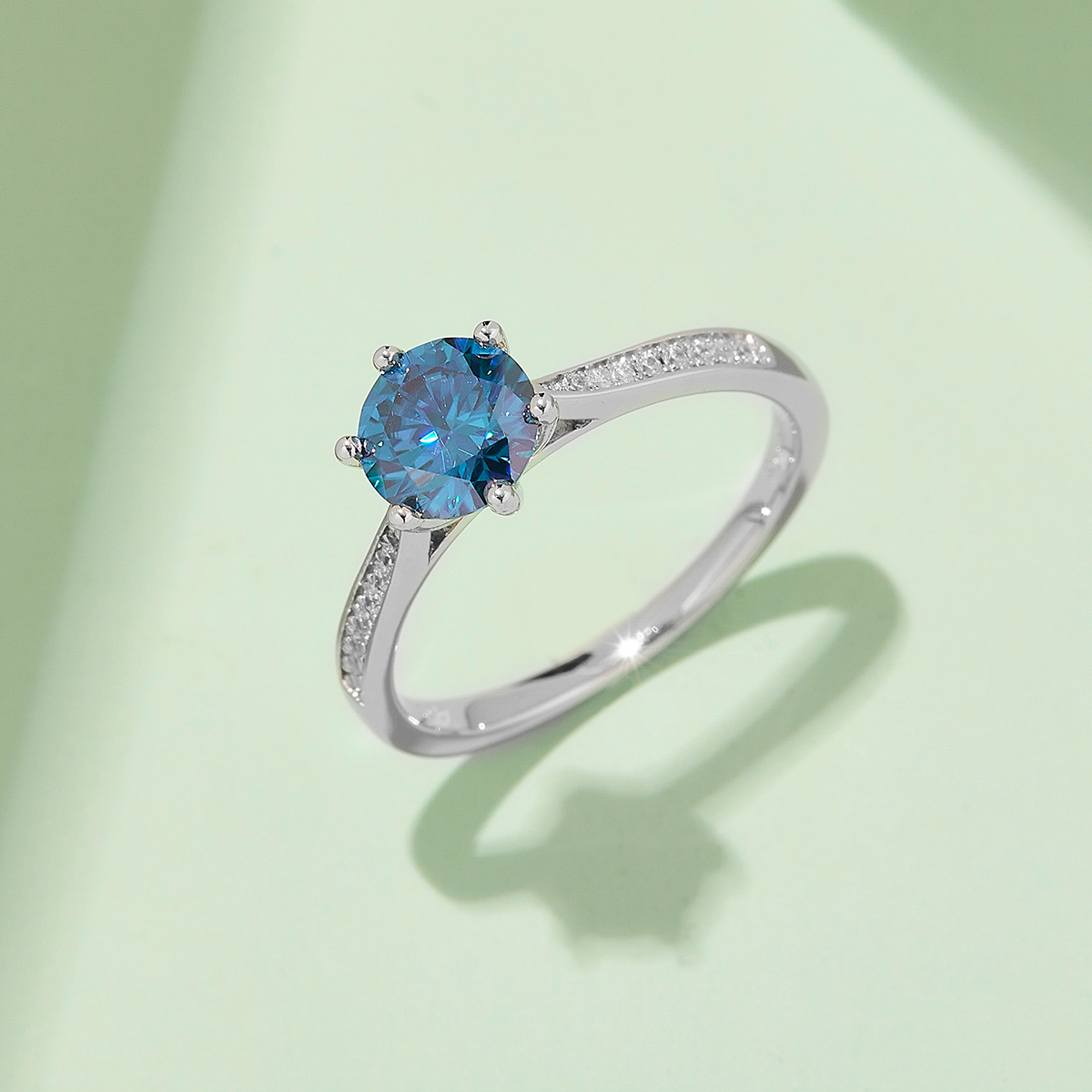 Straight Arm Microset Six Prong S925 White Gold Plated Moissanite Women's Ring 1 ct.