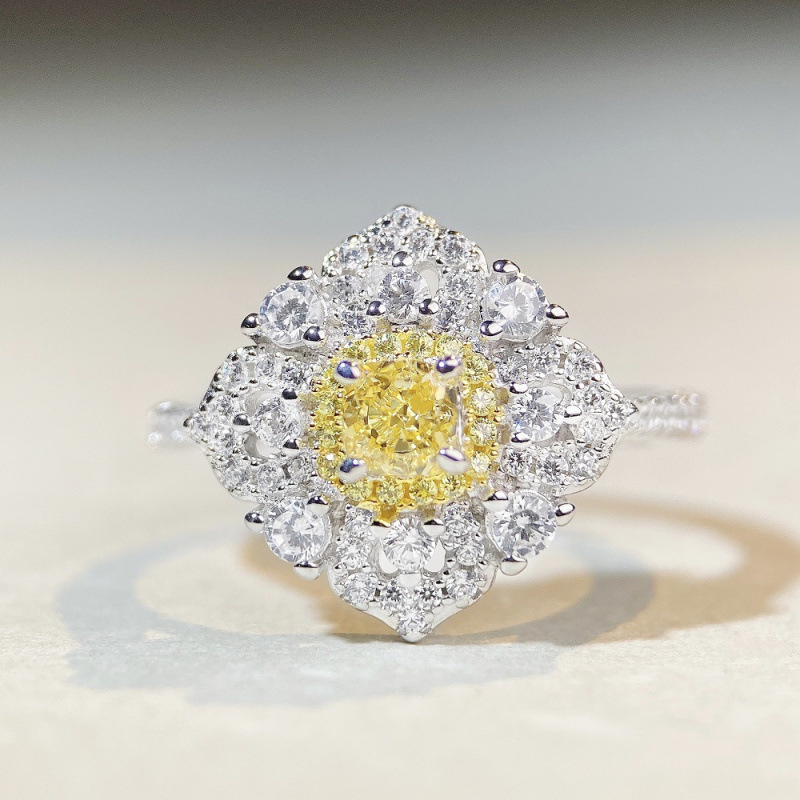 S925 Sterling Silver Pink Diamond Ring for Women Cute Ins Style Simple Pink Heart Ice Flower Cut