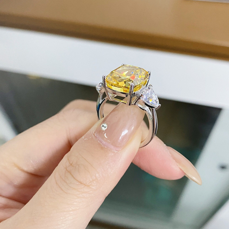 S925 Sterling Silver Ring Ice Flower Cut Radiant Cut