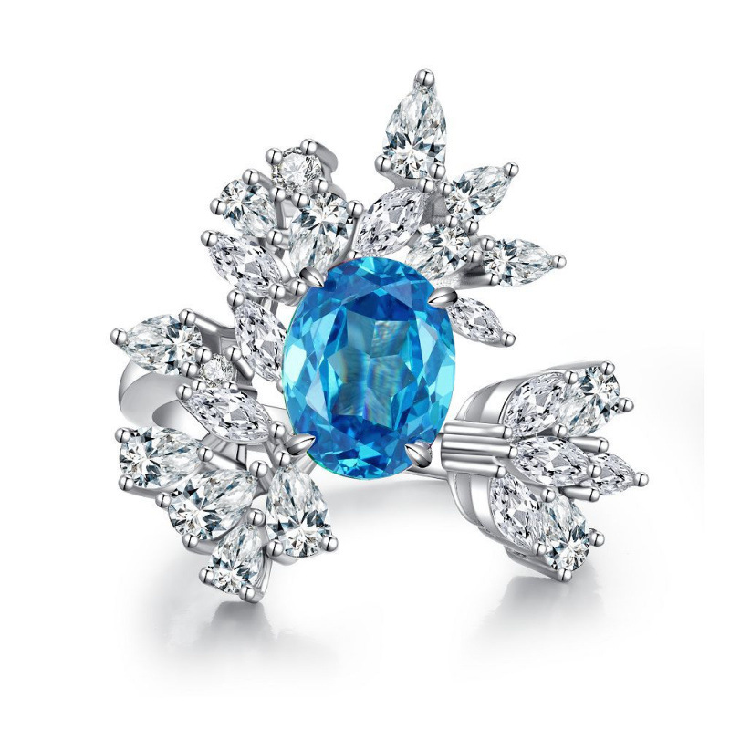 S925 Ring Flower Sapphire Open Niche Full Diamond Ring
