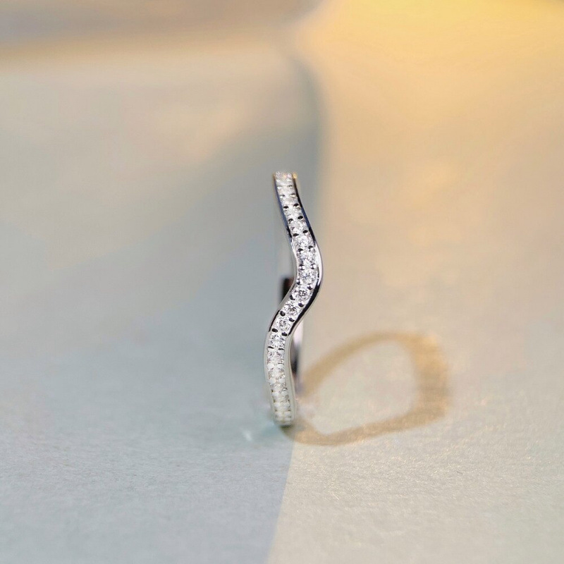 S925 Sterling Silver Hot-Selling Ring for Women Wave Geometric Zircon Full Diamond Band Ring
