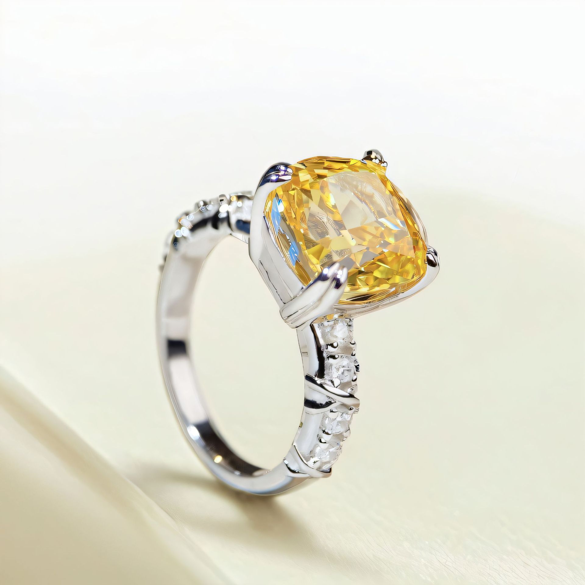 S925 Sterling Silver Cross Ring Yellow Diamond Ice Flower Cut Ring for Women