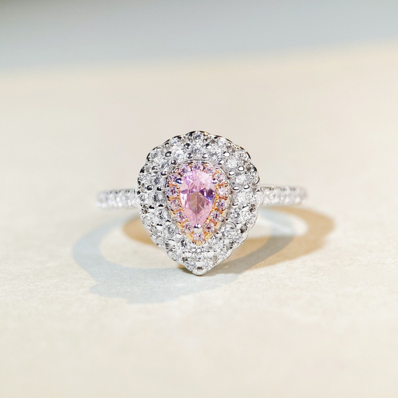 S925 Sterling Silver Pink Diamond Ring for Women Cute Ins Style Simple Pink Heart Ice Flower Cut