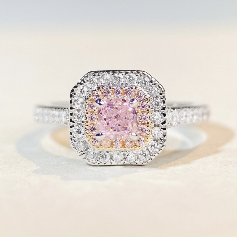 S925 Sterling Silver Pink Diamond Ring for Women Cute Ins Style Simple Pink Heart Ice Flower Cut