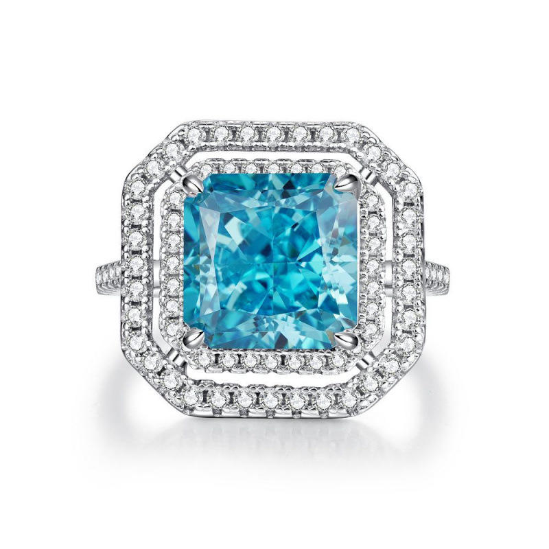 S925 Sterling Silver Yellow Diamond Square Full Diamond Ring High Carbon Diamond Zircon Radiant Cut Ring for Women