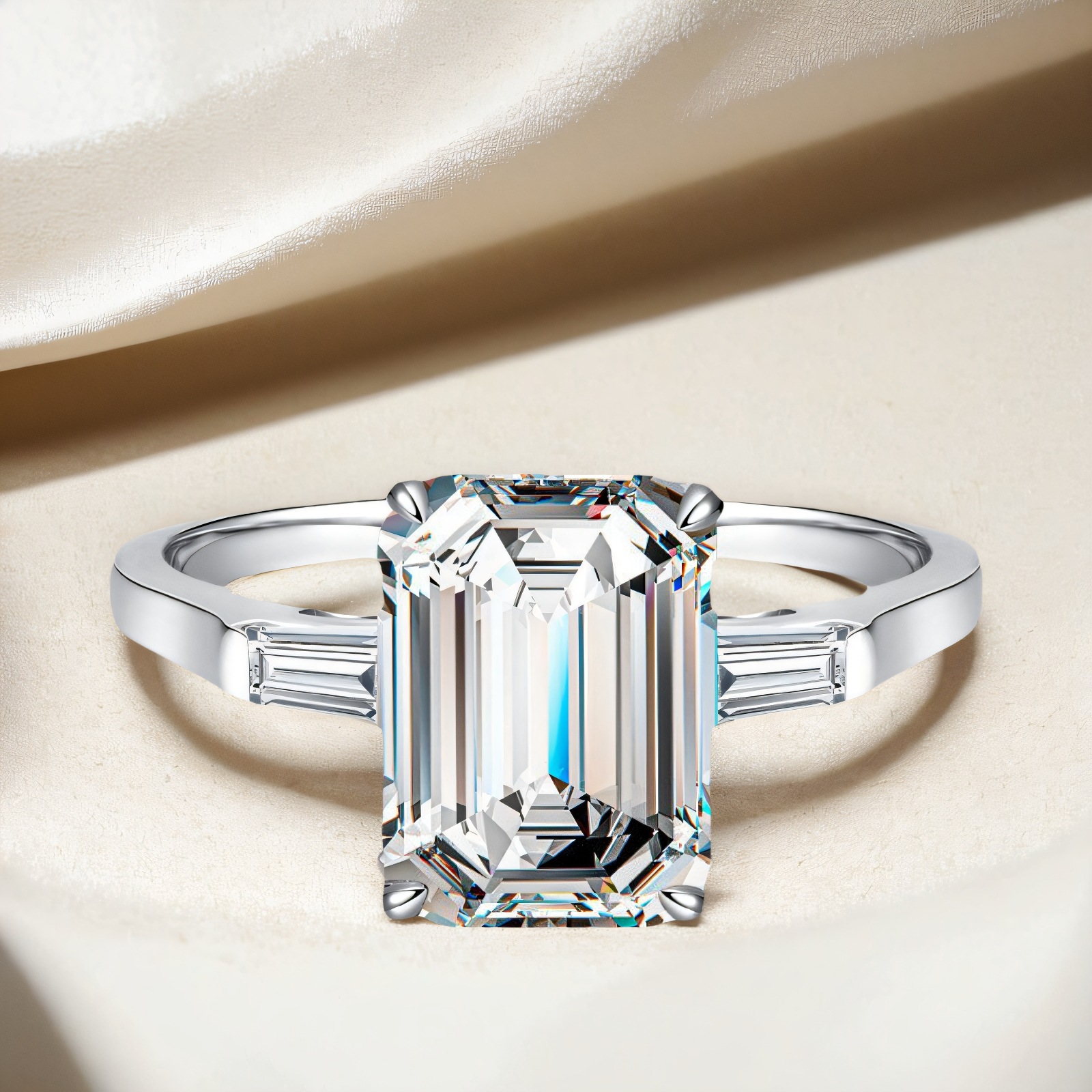 S925 Sterling Silver Emerald Cut Ring Pagoda Cut 5 Carat Square Ring for Women