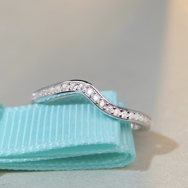 S925 Sterling Silver Hot-Selling Ring for Women Wave Geometric Zircon Full Diamond Band Ring