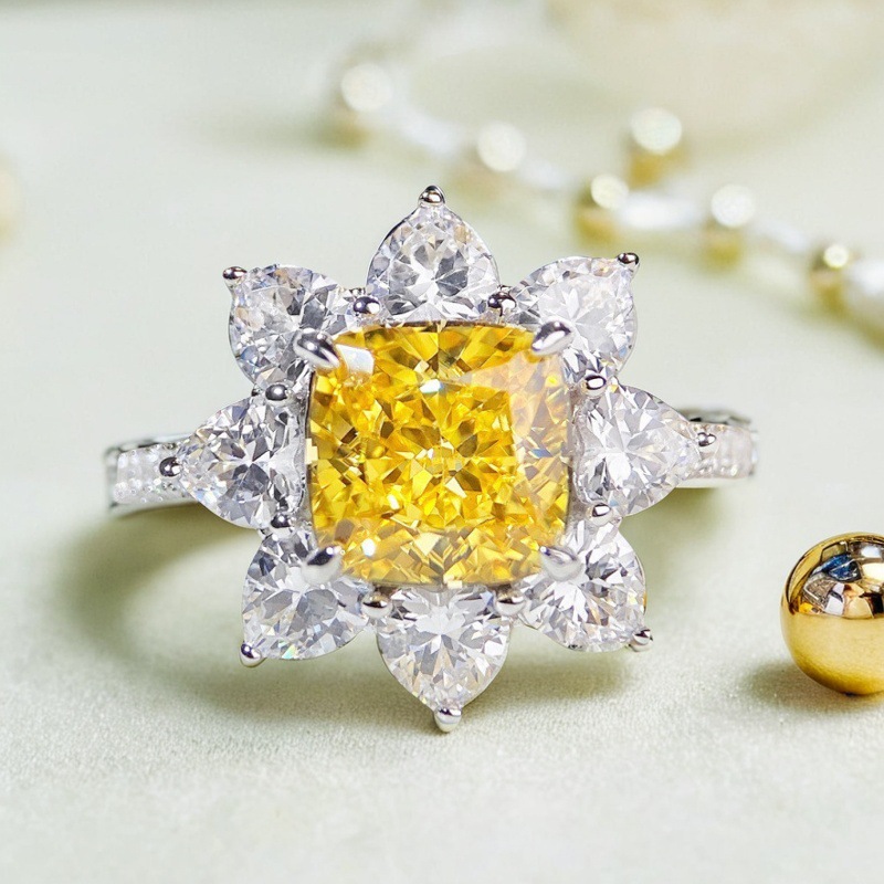 S925 Sterling Silver Diamond Ring Simple Fashion Sunflower