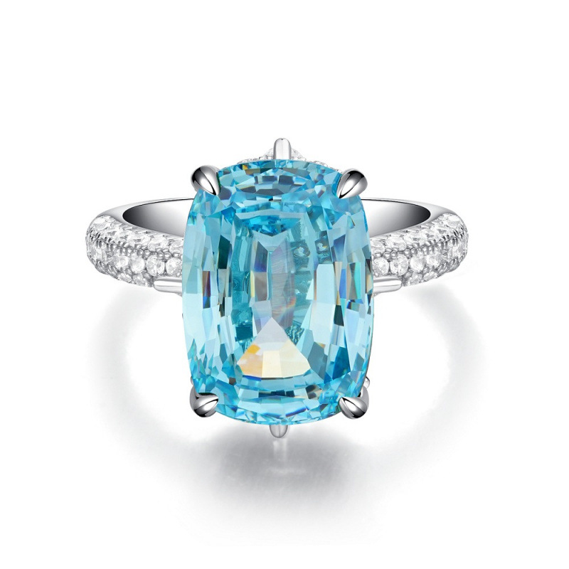 S925 Sterling Silver Ring for Women with Emerald and Full Diamond