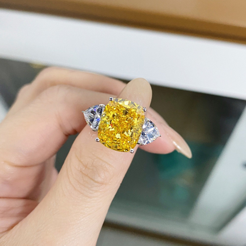 S925 Sterling Silver Ring Ice Flower Cut Radiant Cut