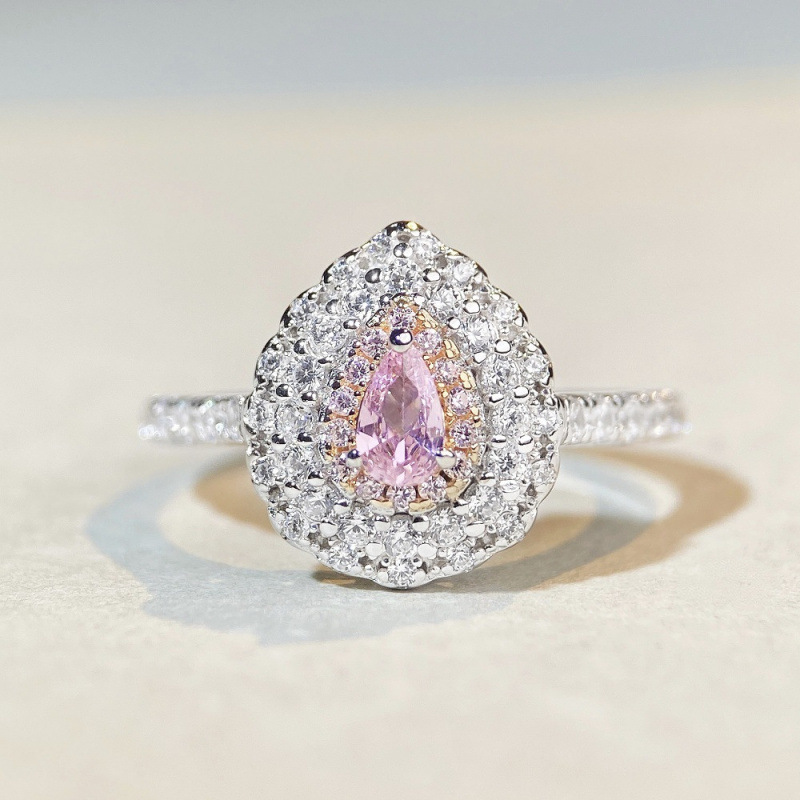 S925 Sterling Silver Pink Diamond Ring for Women Cute Ins Style Simple Pink Heart Ice Flower Cut