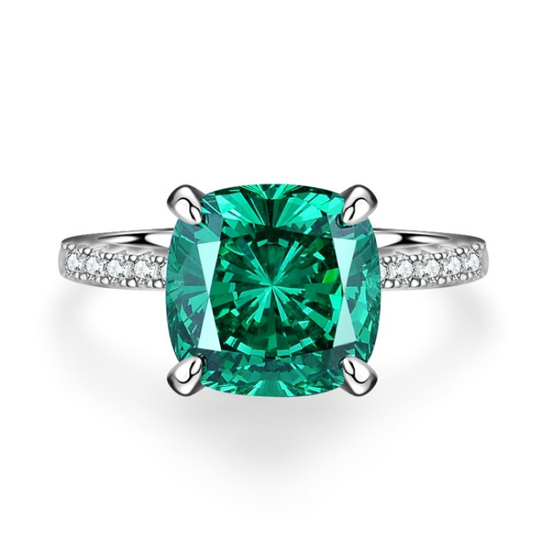 S925 Sterling Silver Gemstone Ring for Women, Emerald Green Paraiba Green