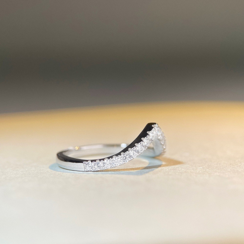 S925 Sterling Silver Ring for Women Platinum Band V-Shaped