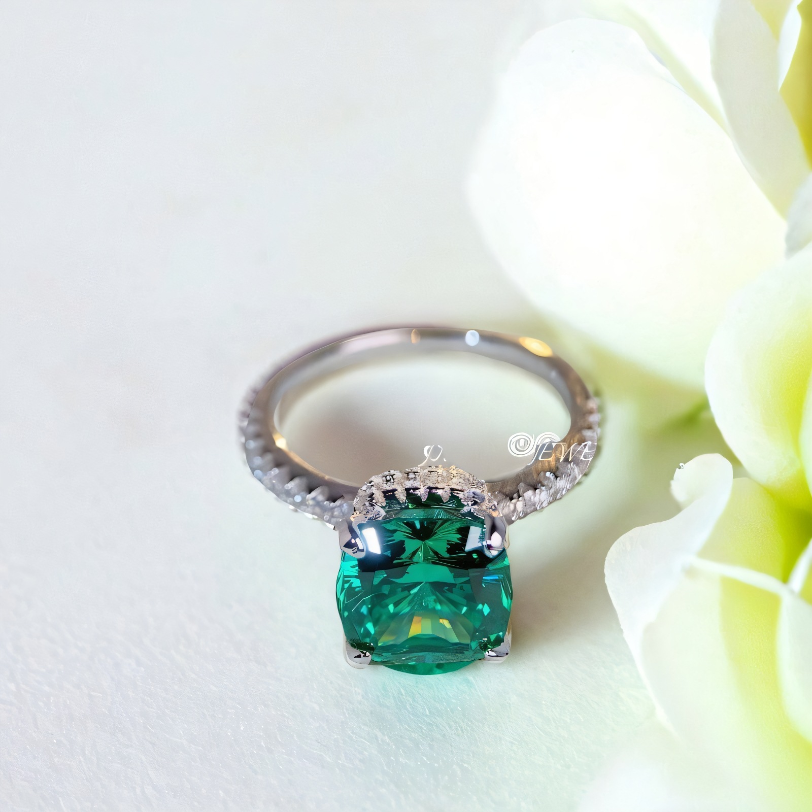 S925 Sterling Silver Gemstone Ring for Women, Emerald Green Paraiba Green