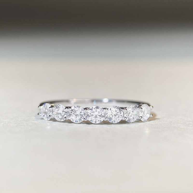 S925 Sterling Silver Seven Princess Row Ring for Women, Stackable Simple Zircon High Carbon Diamond 10 Carat Diamond Ring, Versatile Women's Ring