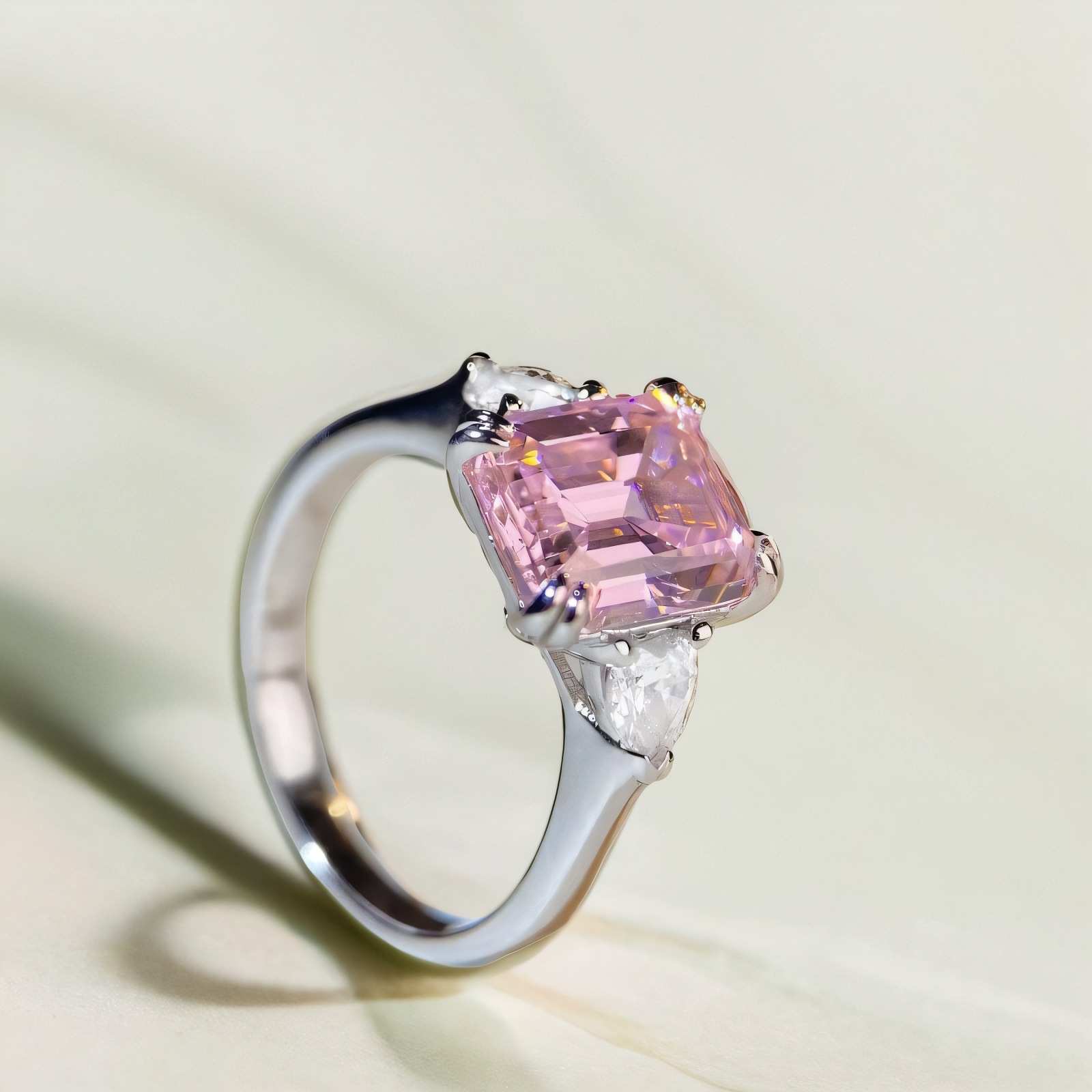 S925 Sterling Silver Pink Diamond Ring