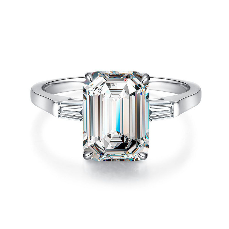 S925 Sterling Silver Emerald Cut Ring Pagoda Cut 5 Carat Square Ring for Women