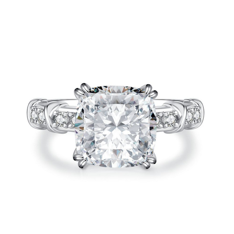 S925 Sterling Silver Cross Ring Yellow Diamond Ice Flower Cut Ring for Women