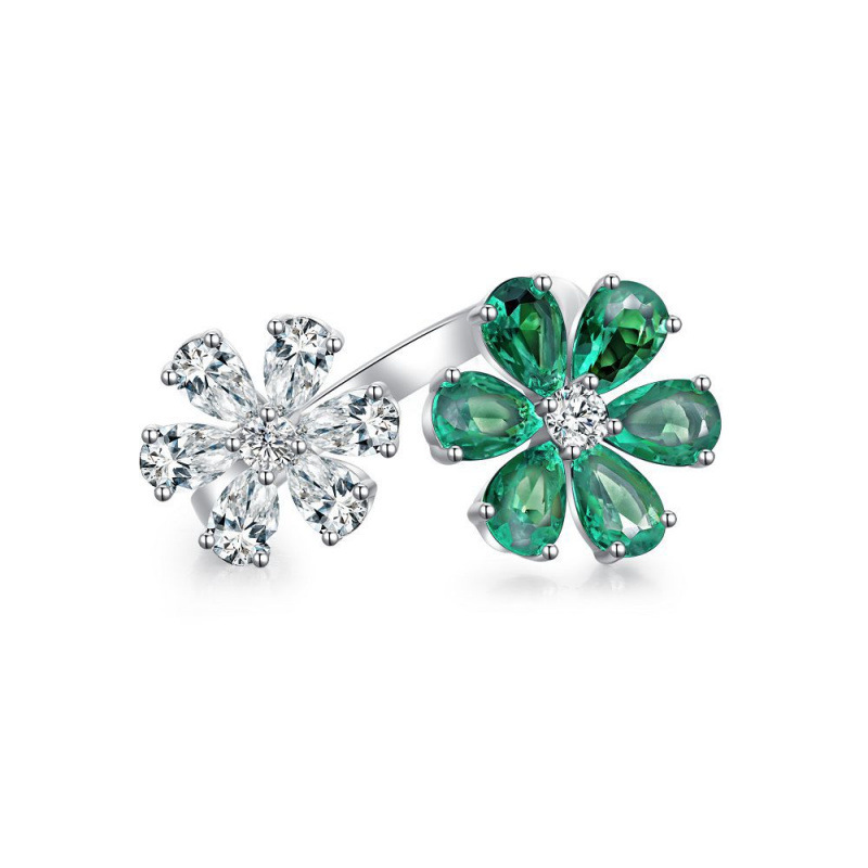 Cross-border Jewelry S925 Sterling Silver Ring Inlaid with Pink Flower Adjustable Zircon Ring