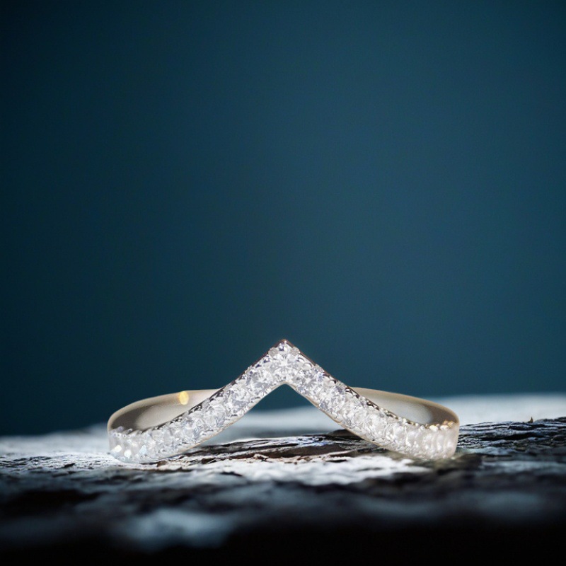 S925 Sterling Silver Ring for Women Platinum Band V-Shaped