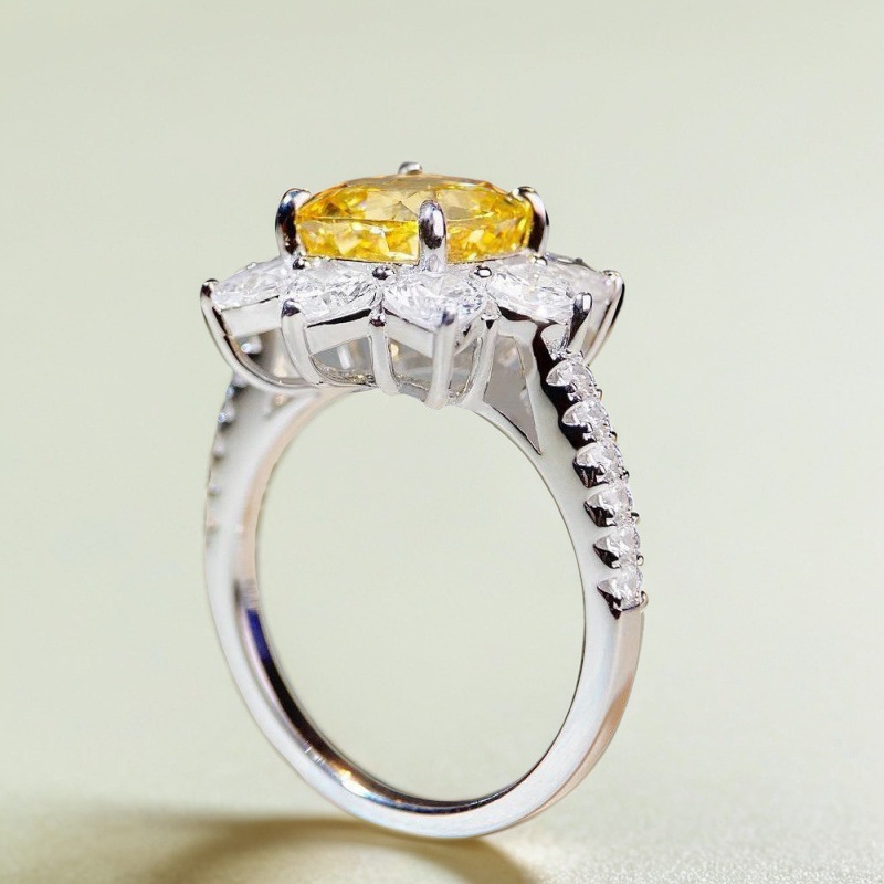 S925 Sterling Silver Diamond Ring Simple Fashion Sunflower