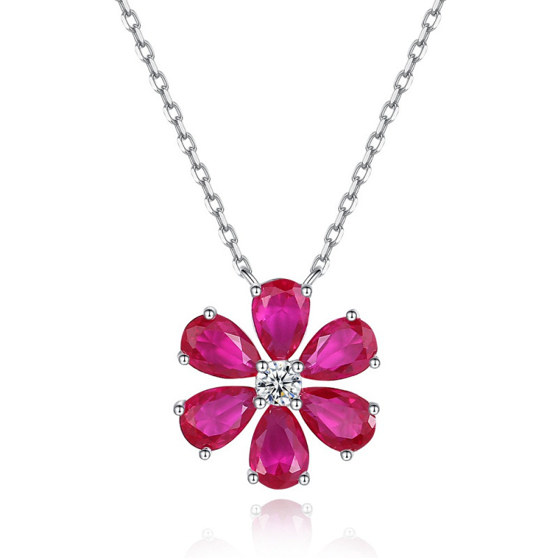 S925 Silver Camellia Necklace for Women with Ruby Daisy Flower Collarbone Chain Korean and Japanese Style Versatile Full Diamond Chain