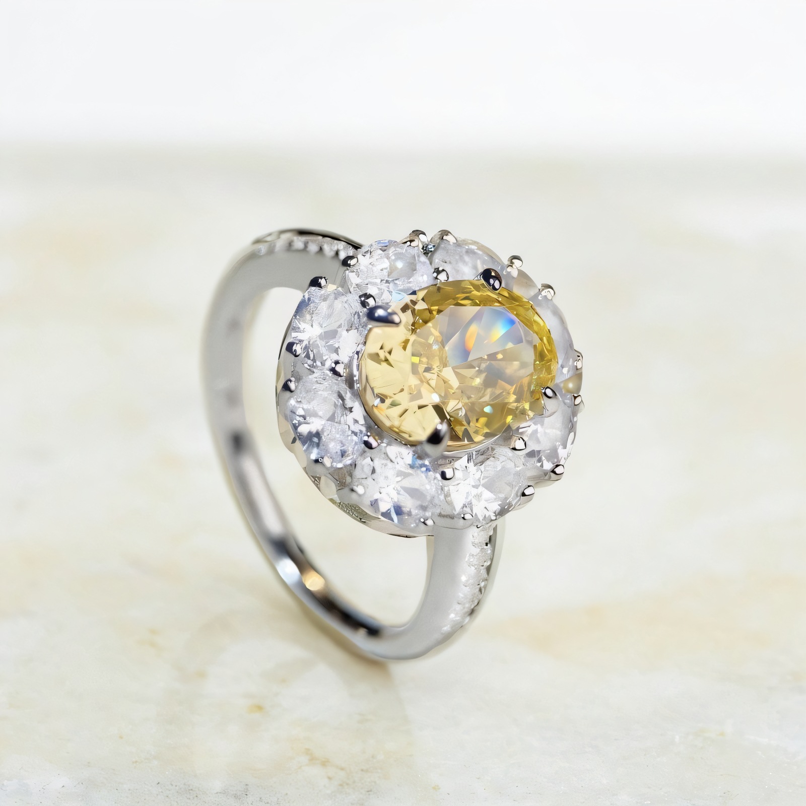 S925 Sterling Silver Ring for Women Ice Flower Cut Yellow Diamond Ring Yellow Diamond Sunflower