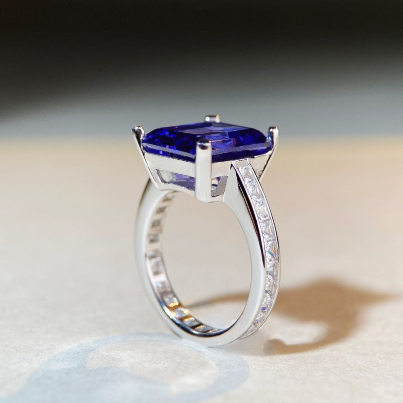 925 Sterling Silver Ring for Women with Tanzanite Classic Four-Prong Gemstone Ring