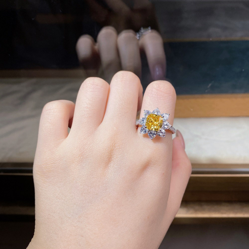 S925 Sterling Silver Diamond Ring Simple Fashion Sunflower