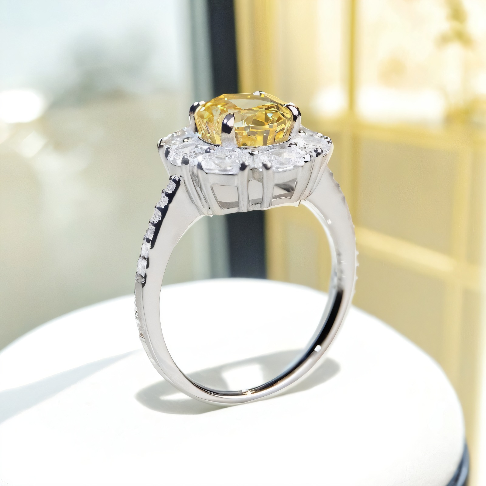 S925 Sterling Silver Ring for Women Ice Flower Cut Yellow Diamond Ring Yellow Diamond Sunflower