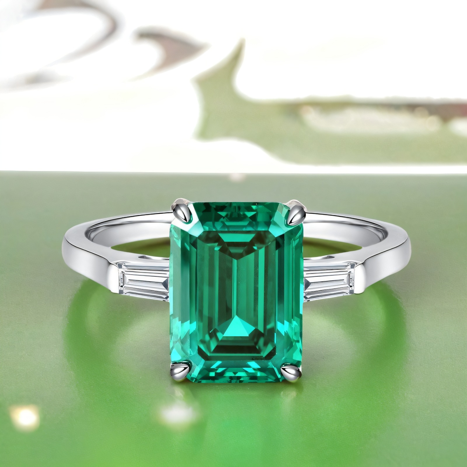 S925 Sterling Silver Emerald Cut Ring Pagoda Cut 5 Carat Square Ring for Women