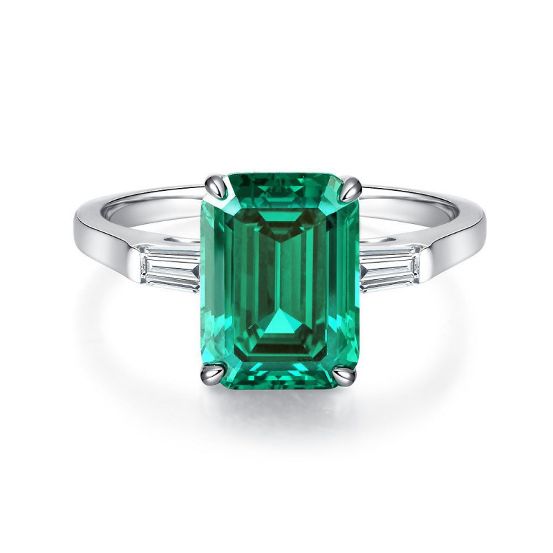 S925 Sterling Silver Emerald Cut Ring Pagoda Cut 5 Carat Square Ring for Women