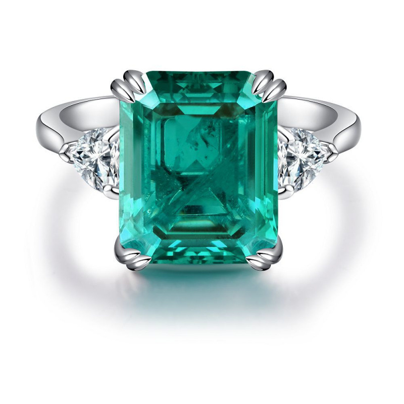 S925 Sterling Silver Ring for Women with Emerald Color and Cotton Crack Pattern