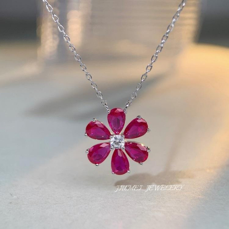 S925 Silver Camellia Necklace for Women with Ruby Daisy Flower Collarbone Chain Korean and Japanese Style Versatile Full Diamond Chain