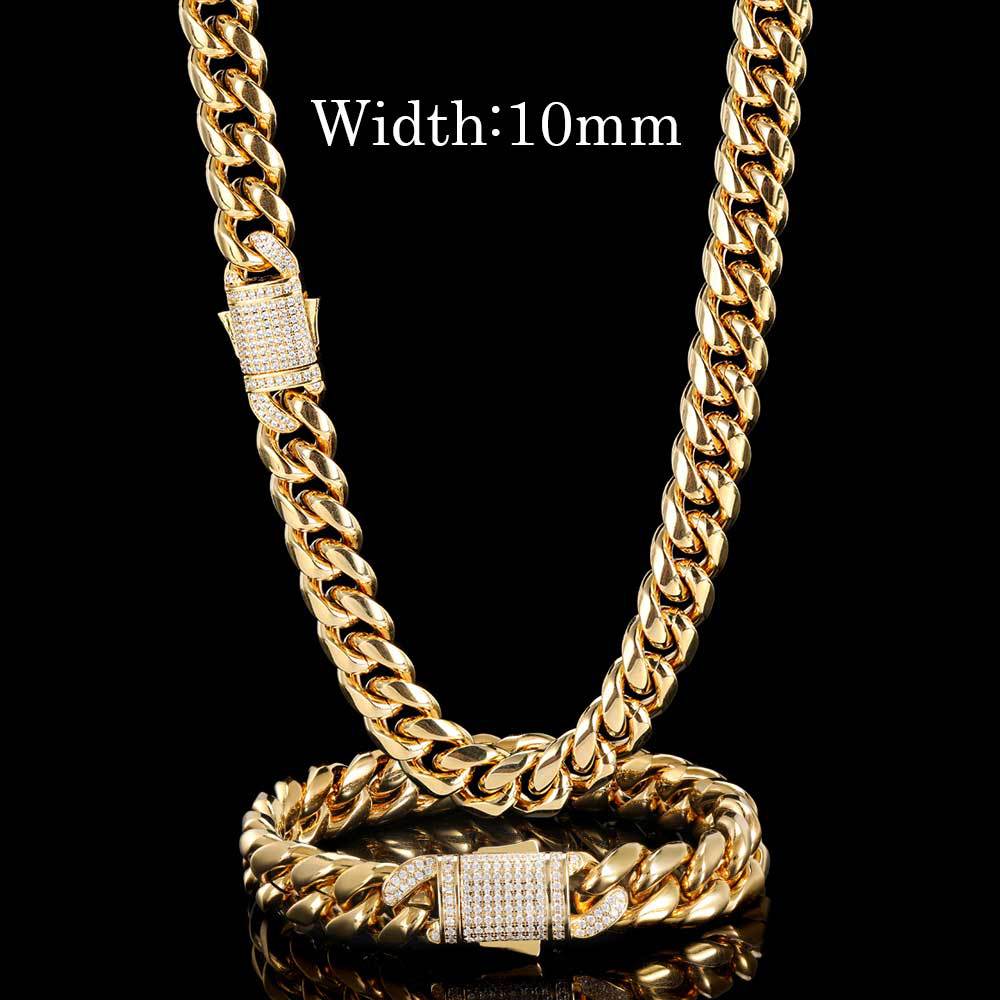 Cuban Chain Hip Hop Necklace Miami Zircon Spring Clasp Men's Necklace Bracelet Trendy Jewelry