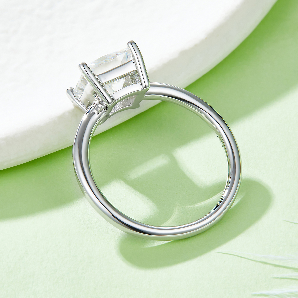 Classic Square S925 Silver Plated White Gold Moissan Diamond Women's Ring 3.0 Ct Grade D