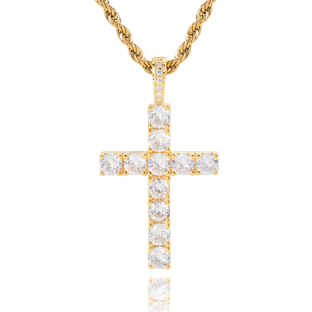 Hip Hop Retro Large Cross Necklace Men's Pendant Cross-border Jewelry Zircon